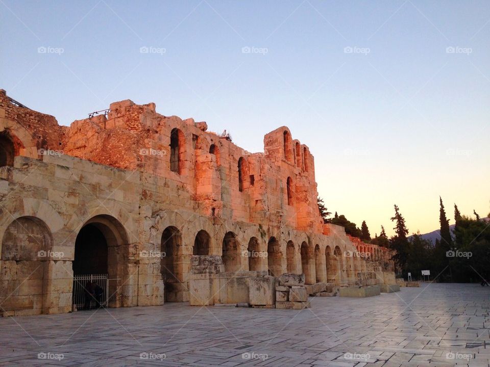 Outside theatre facade at the Acropolis