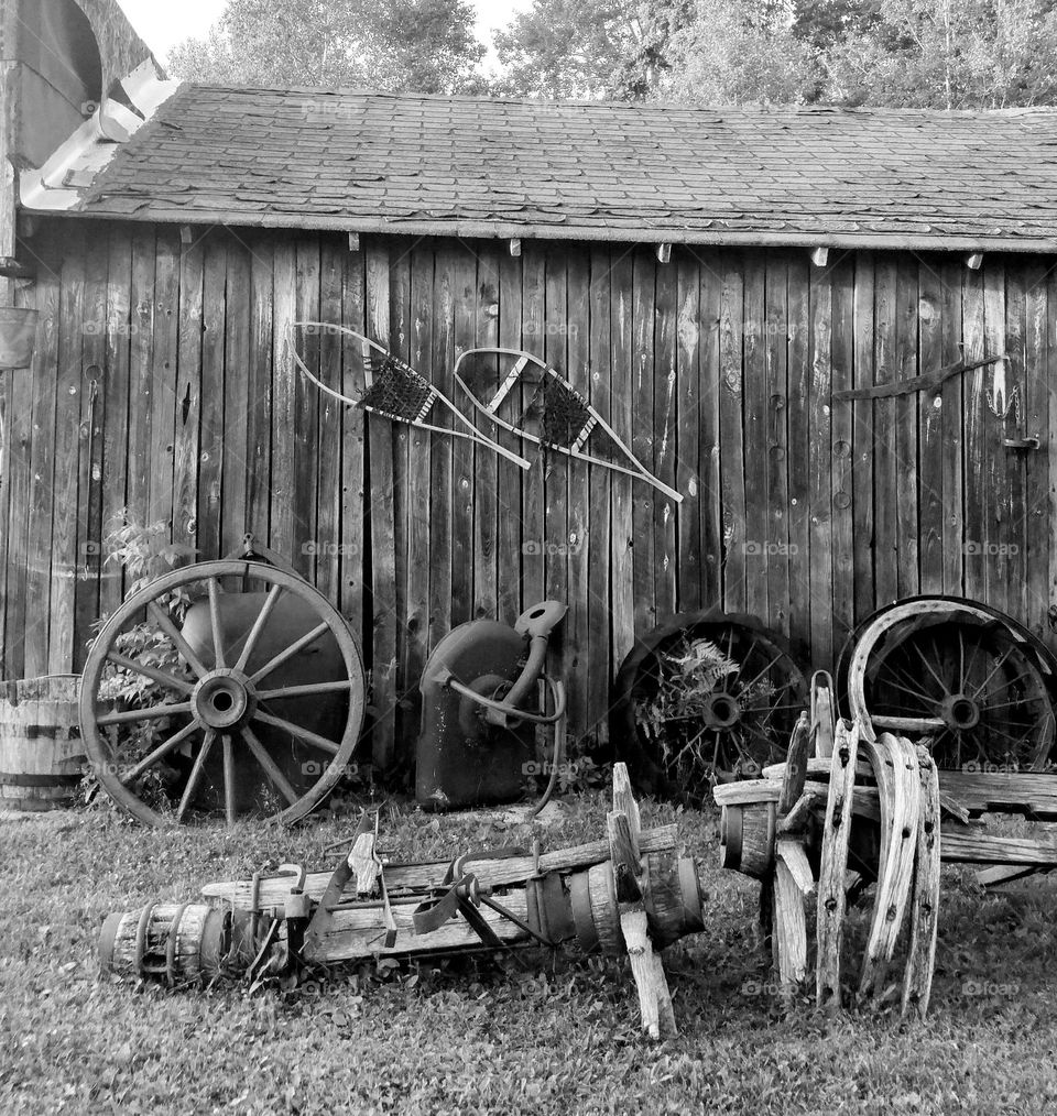 old barn with wagon wheel