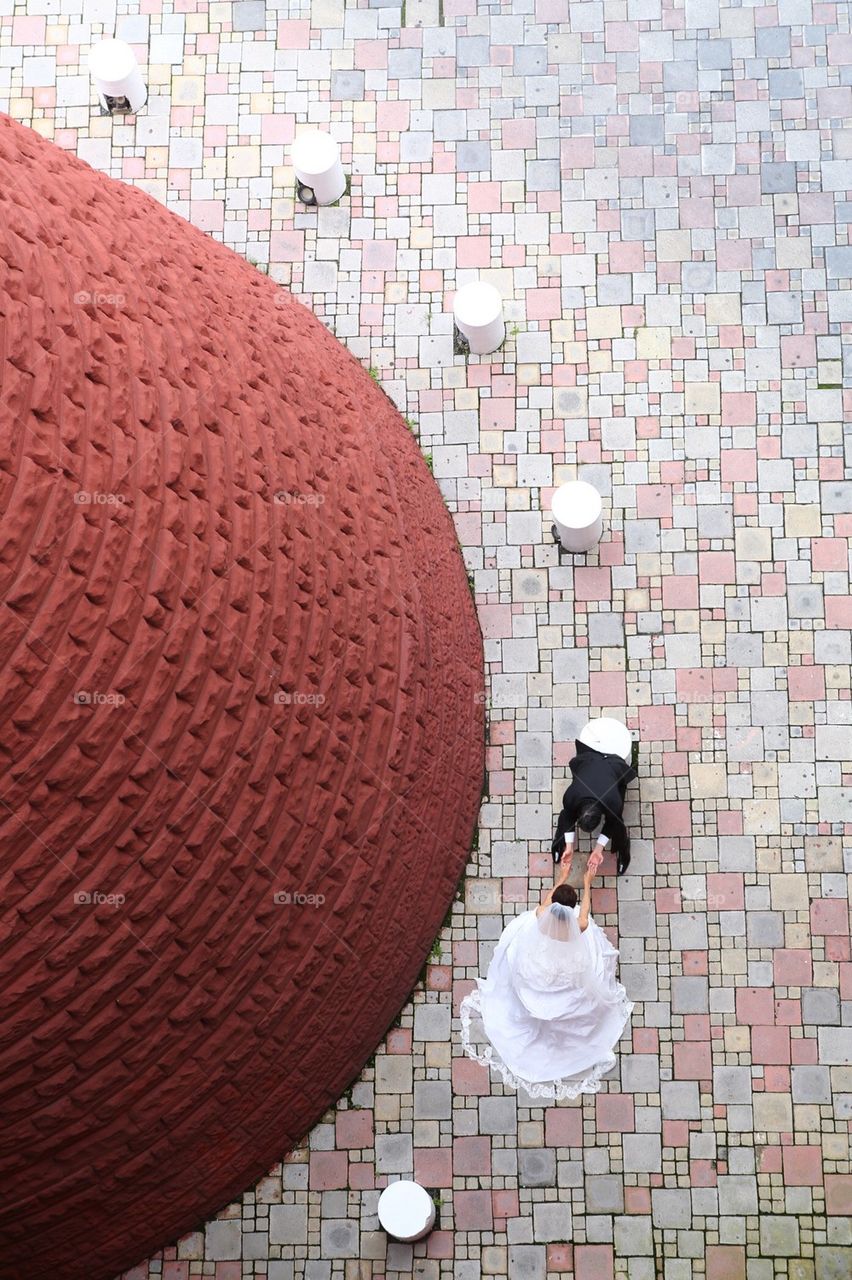 Bride and groom from above