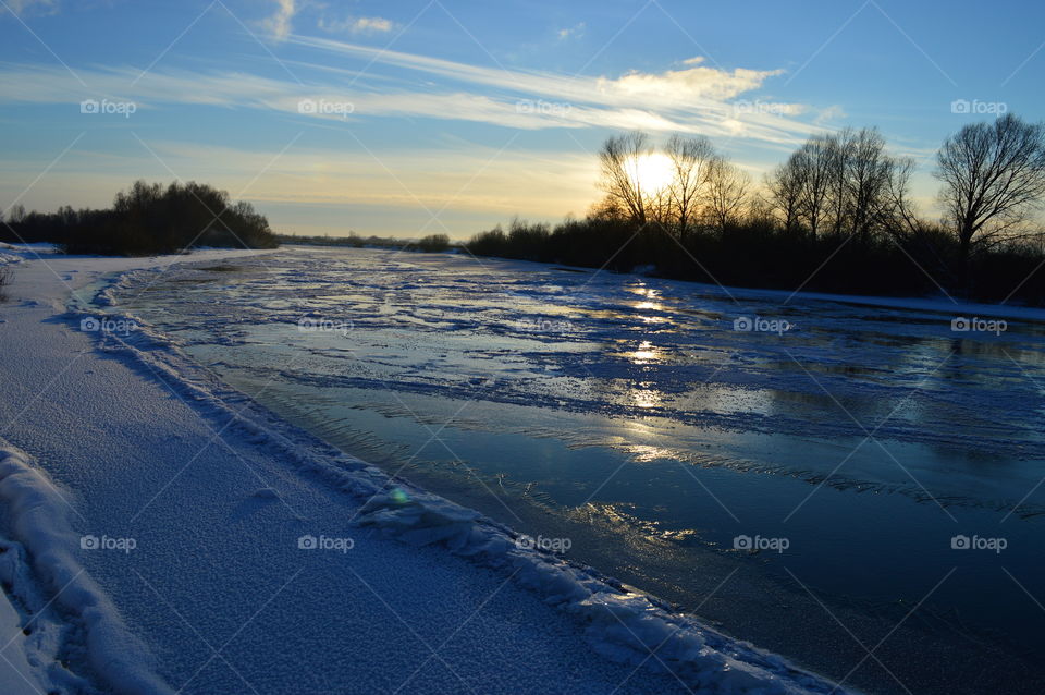winter sunset on the river