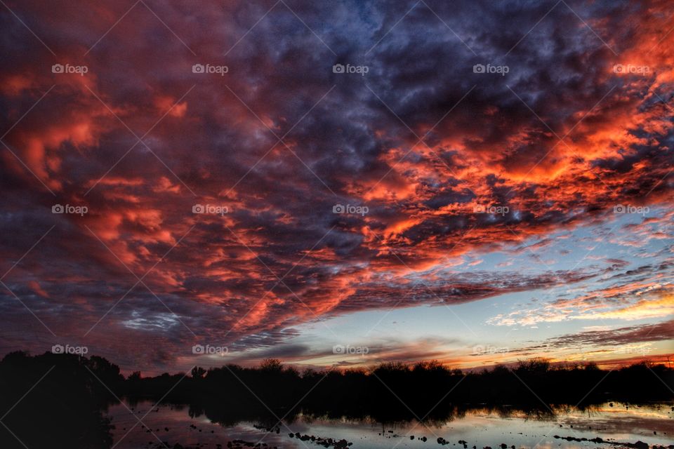Dramatic colorful clouds at sunset