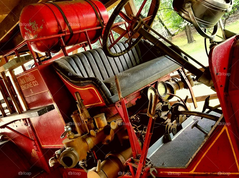 old fashioned red fire engine