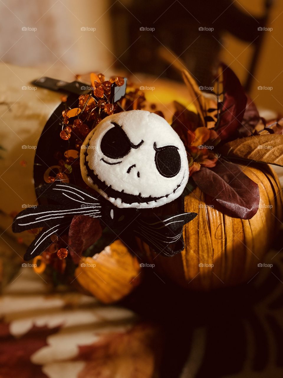 Jack skellington table decoration with pumpkins for Halloween and fall holidays nightmare before Christmas 