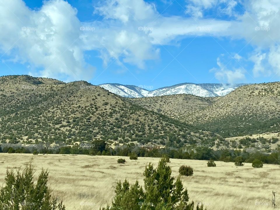 Beautiful green and snow capped Arizona mountain view