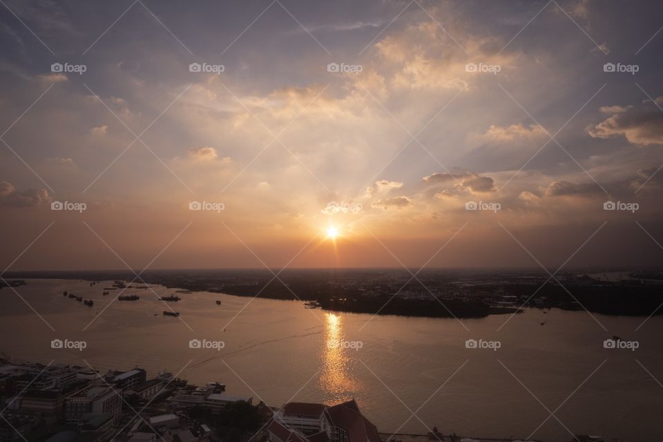 Sunset moment from Samut Prakan City Tower , Thailand