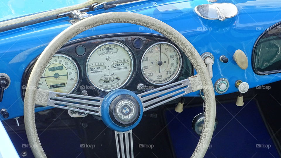 Cockpit of an old retro car