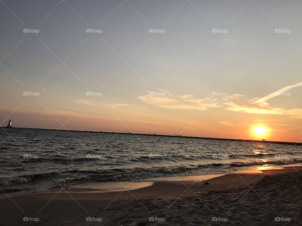 Sunset on a beach on Lake Michigan at Ludington, Michigan 