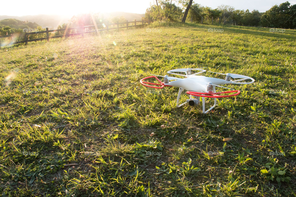 Drone landed on the green park 