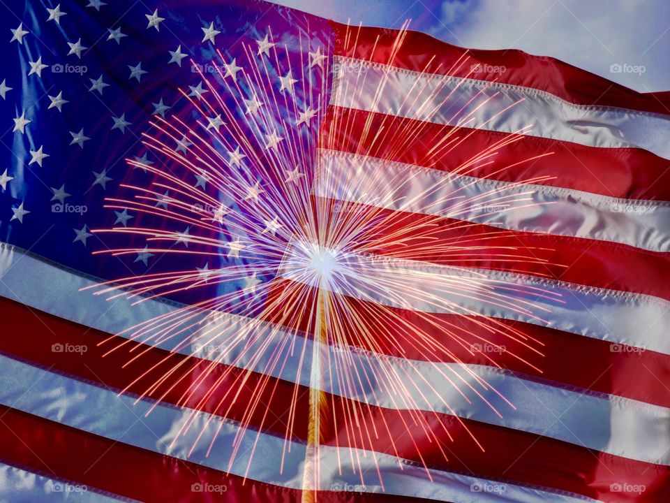 American flag and fireworks 