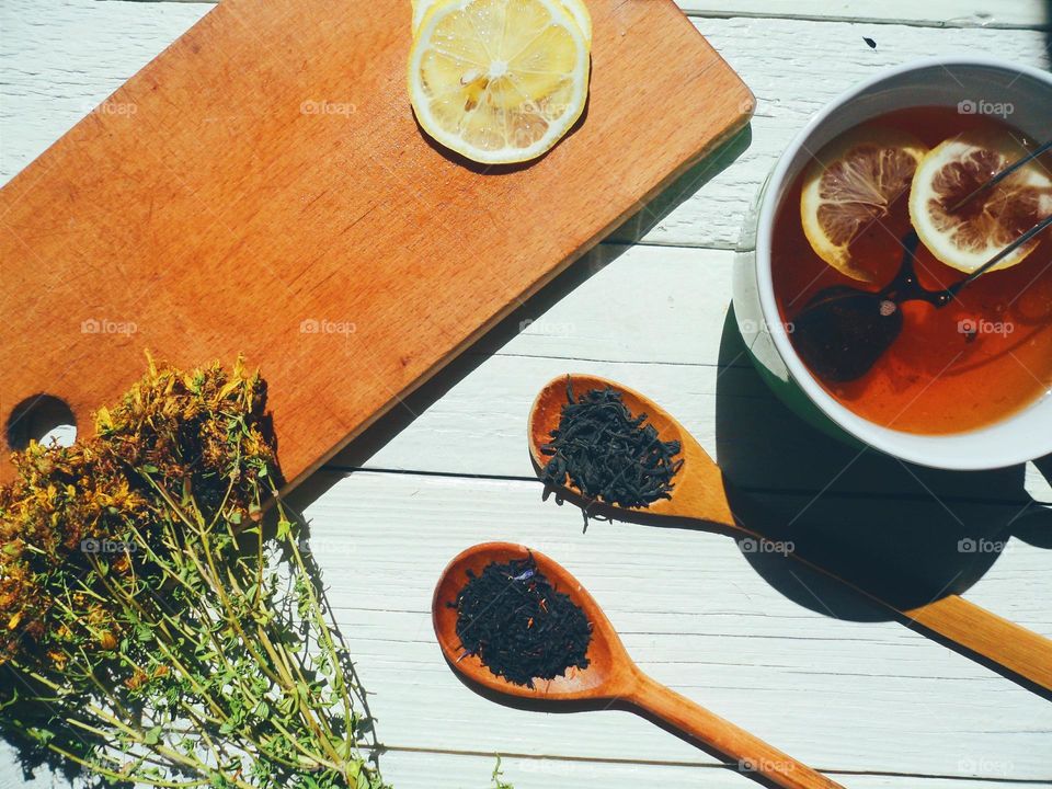 Herbal tea on table