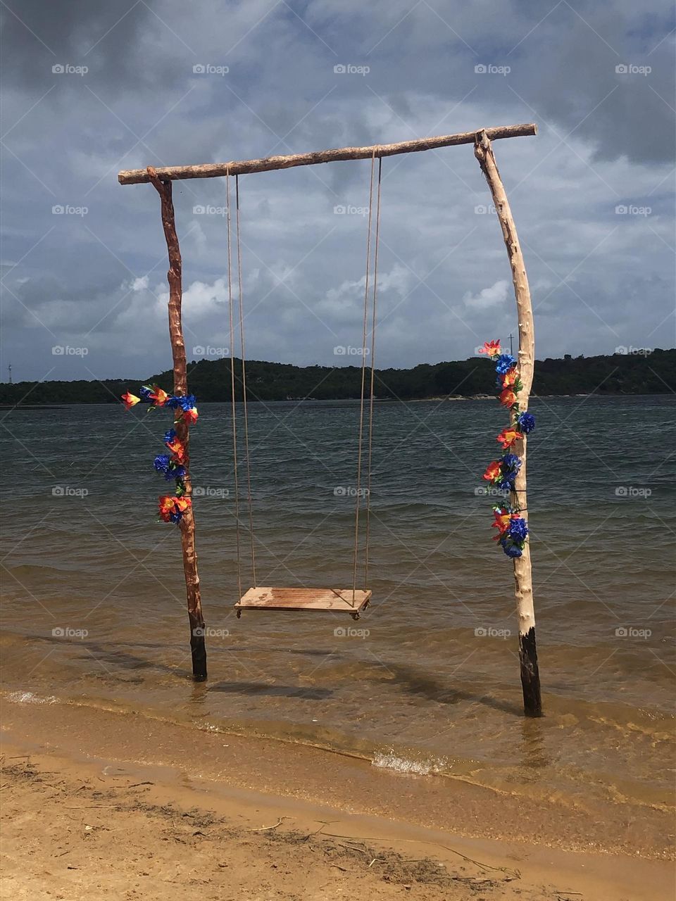 Rocking on the water decorated with flowers