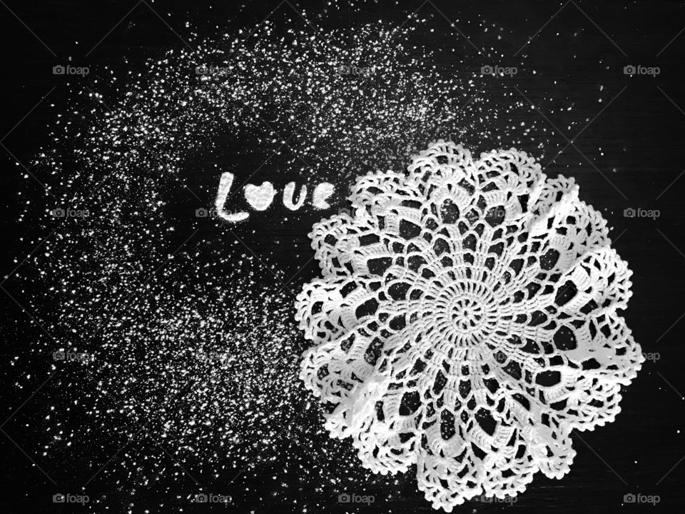 Sugar love with white lace doily