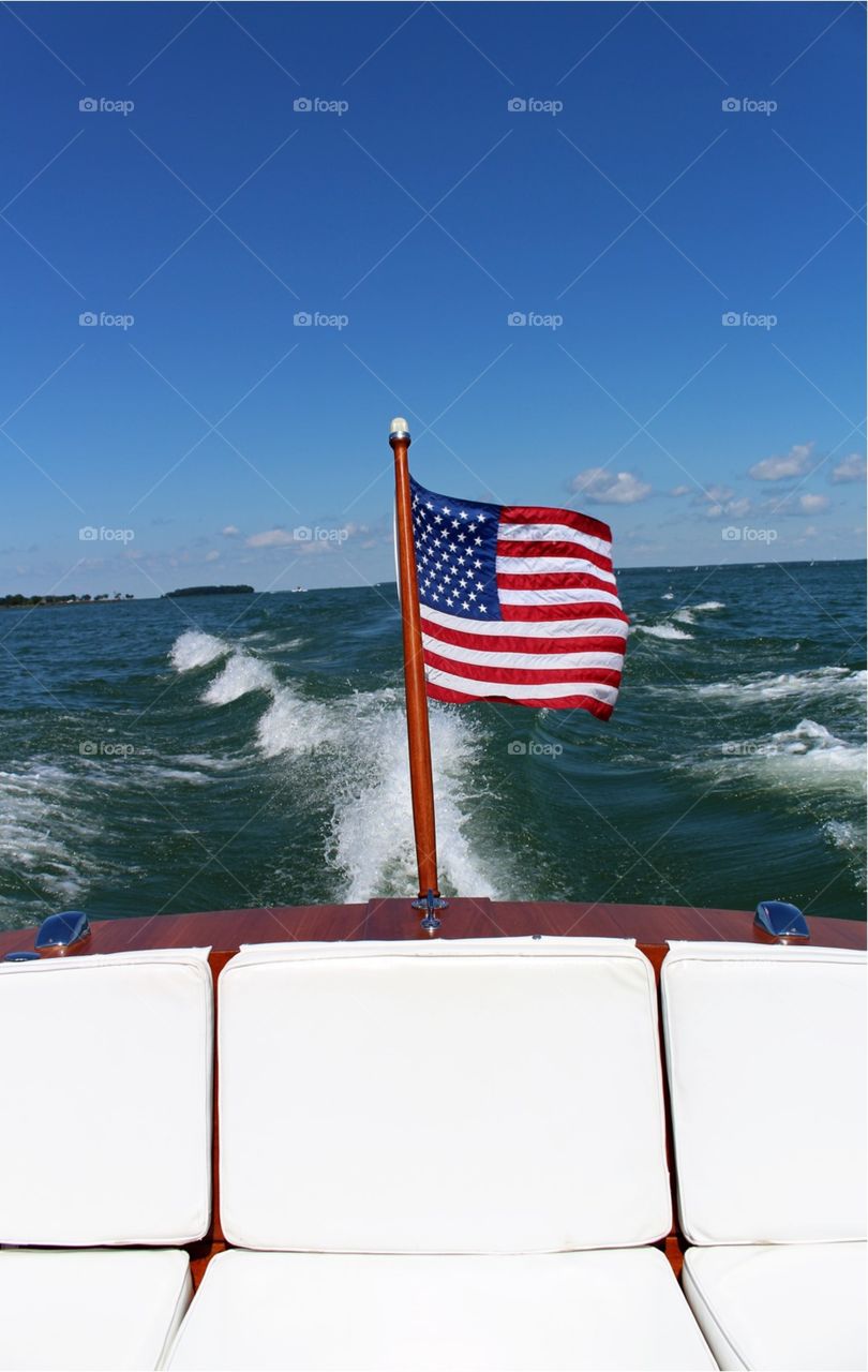 American flag on lake erie