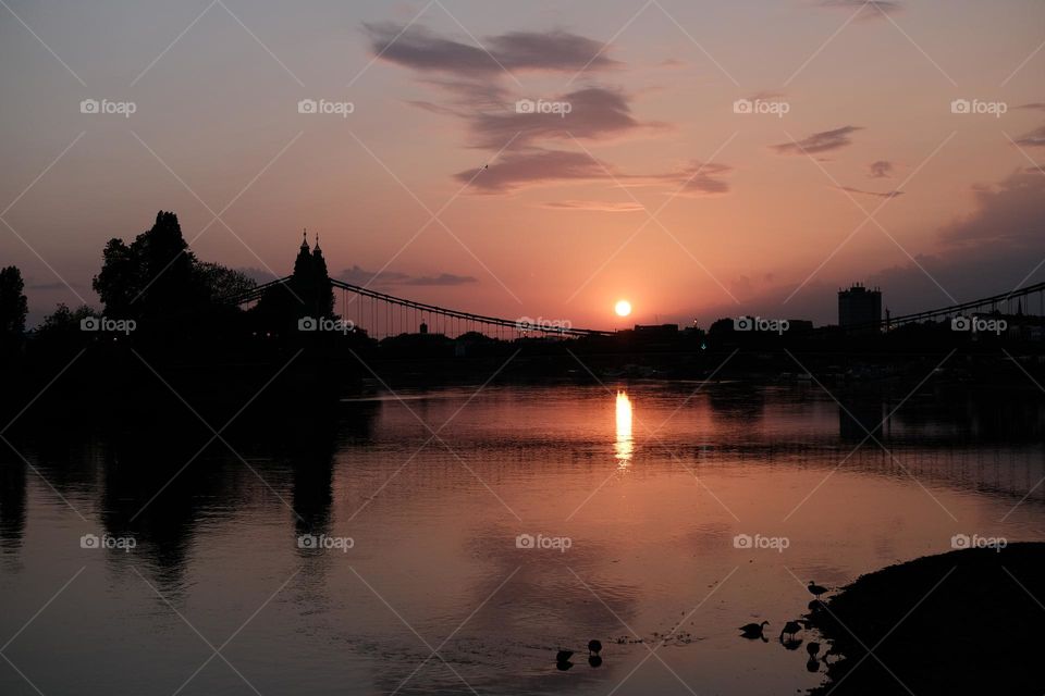 Sunset at Hammersmith bridge in London