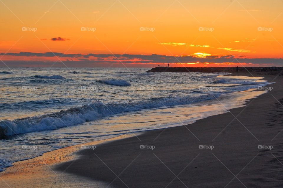 Landscape of the beach during sunset 
