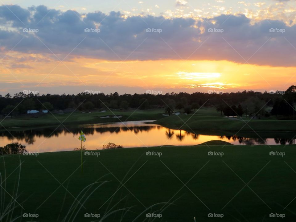 Sunset over conservatory golf