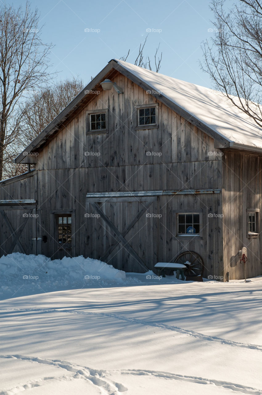 snow winter blue barn by bushler14