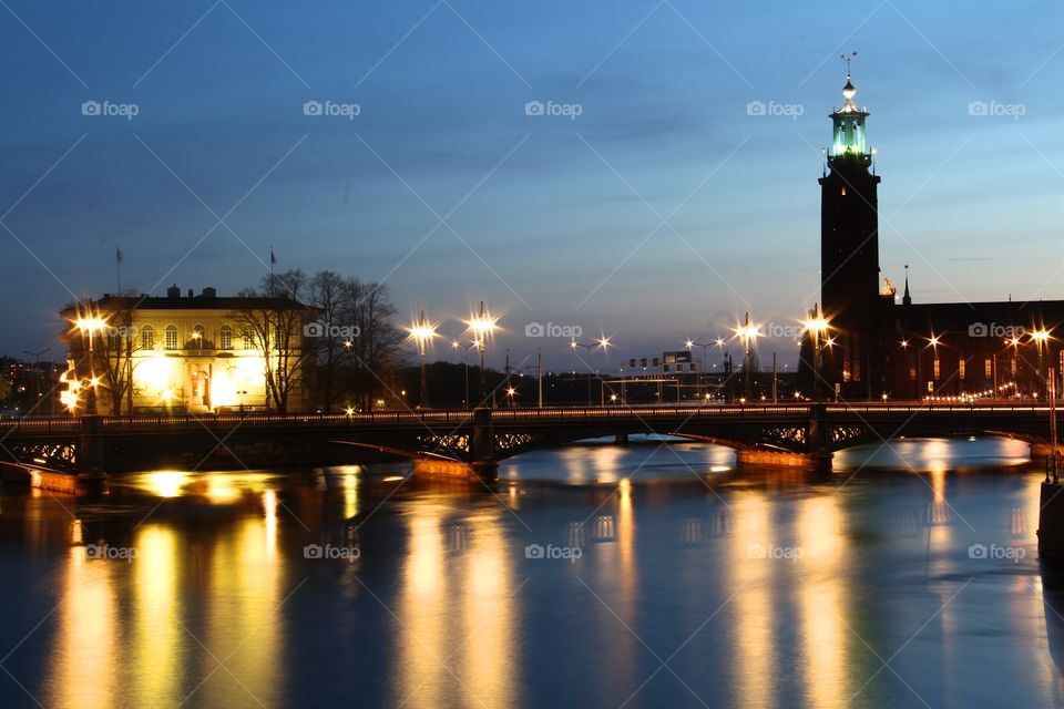 Stockholm night, city hall, Sweden