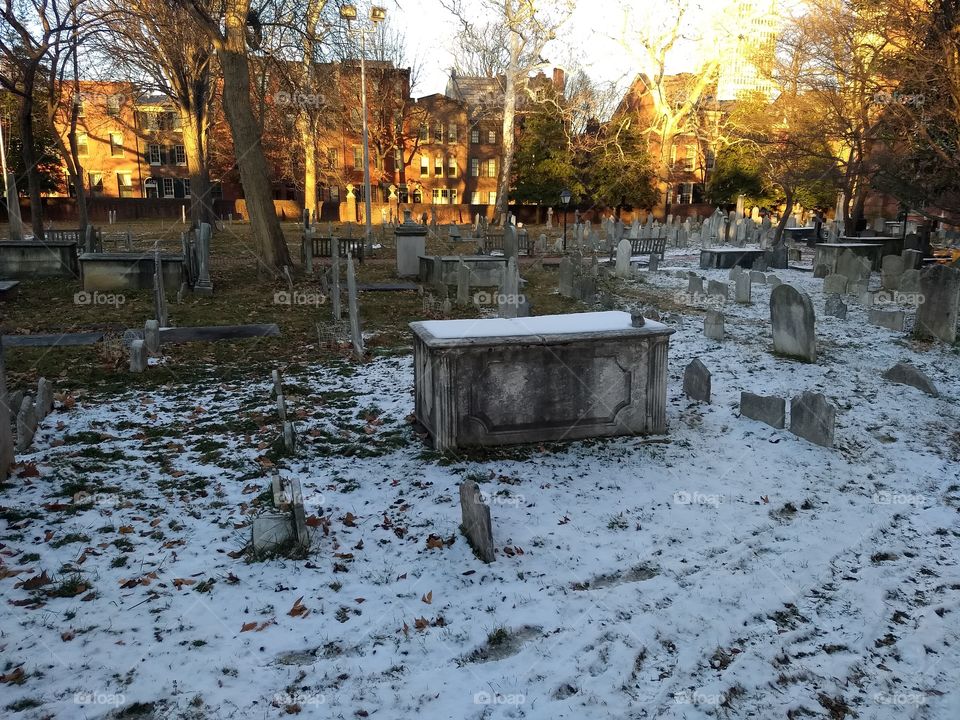 snowy cemetery