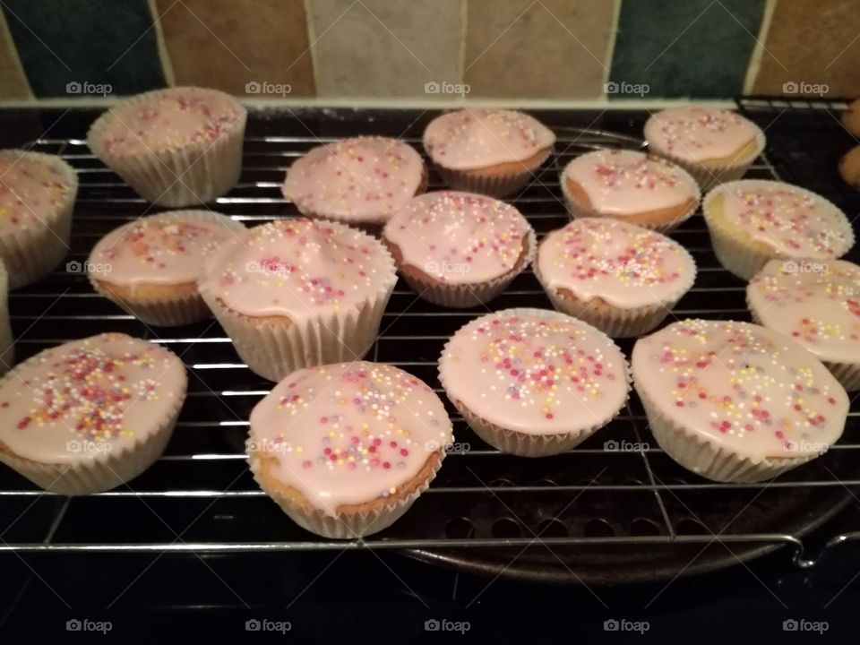 Homemade pink iced cakes