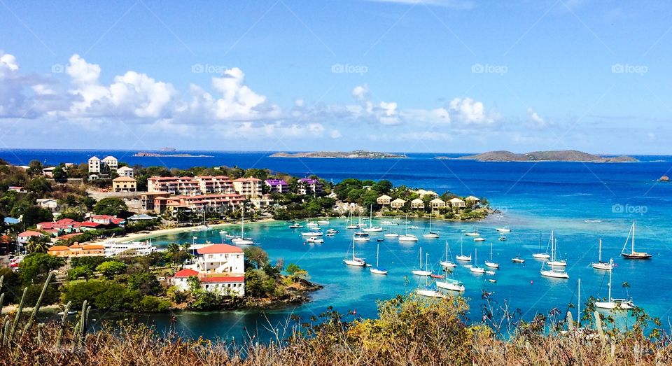 Cruz Bay from above. View of beautiful Cruz Bay from the restaurant Asolare in St John, USVI