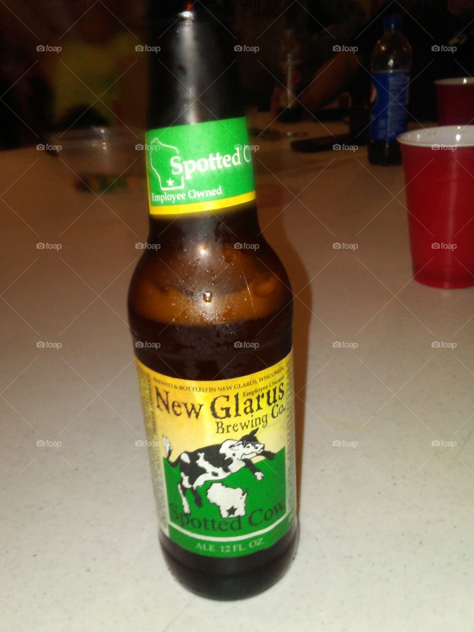 Drinking a Spotted Cow, a Farmhouse Ale made by the New Glarus Brewing Company Southwest of Madison, Wisconsin.  Their beers and ales are only distributed and sold in Wisconsin.