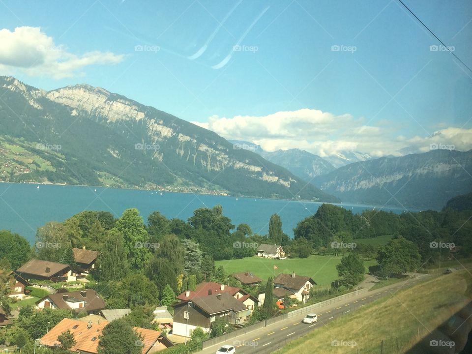 Interlaken Switzerland Swiss Alps alpine panoramic summer landscape lake mountain view
