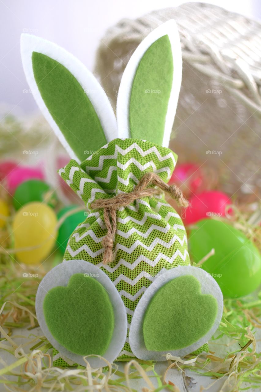 Easter Bunny and Basket with Plastic Eggs