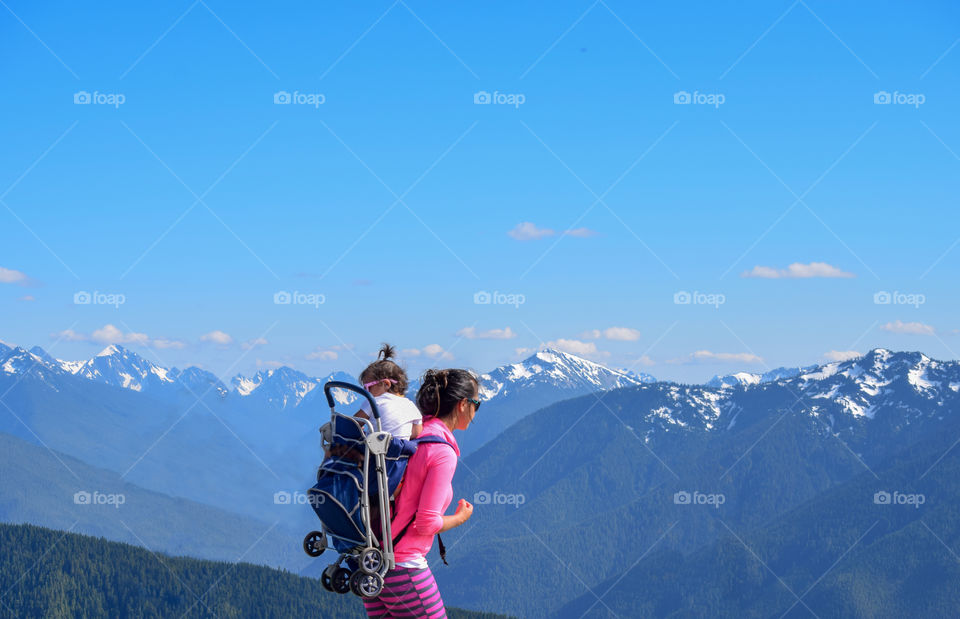 Mother and child hiking on Hurricane Ridge
