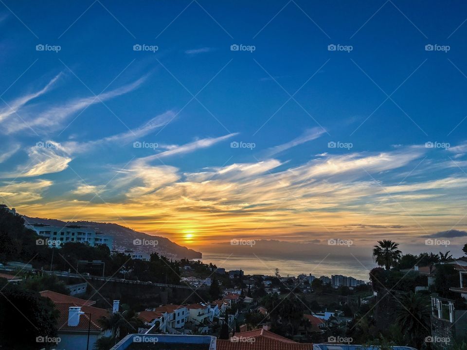 Funchal city sunrise MadeiraIsland Portugal 