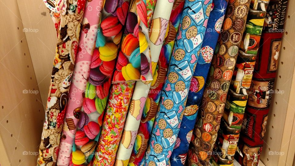 food themed fabric bolts
