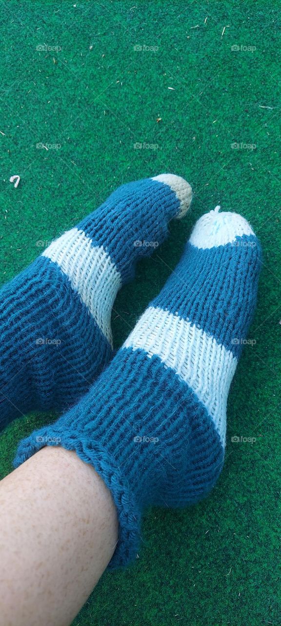 home made knitted socks.
