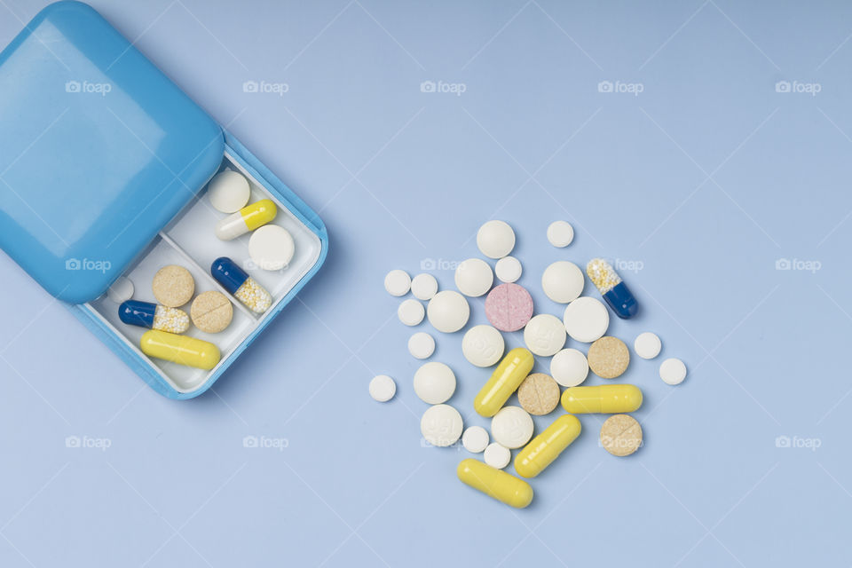 pill box close up . top view.  medicine concept