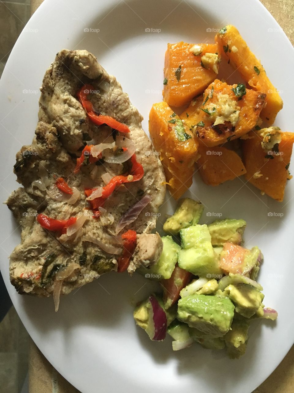 Steamed pork chop,butternut squashed and avocado 🥑