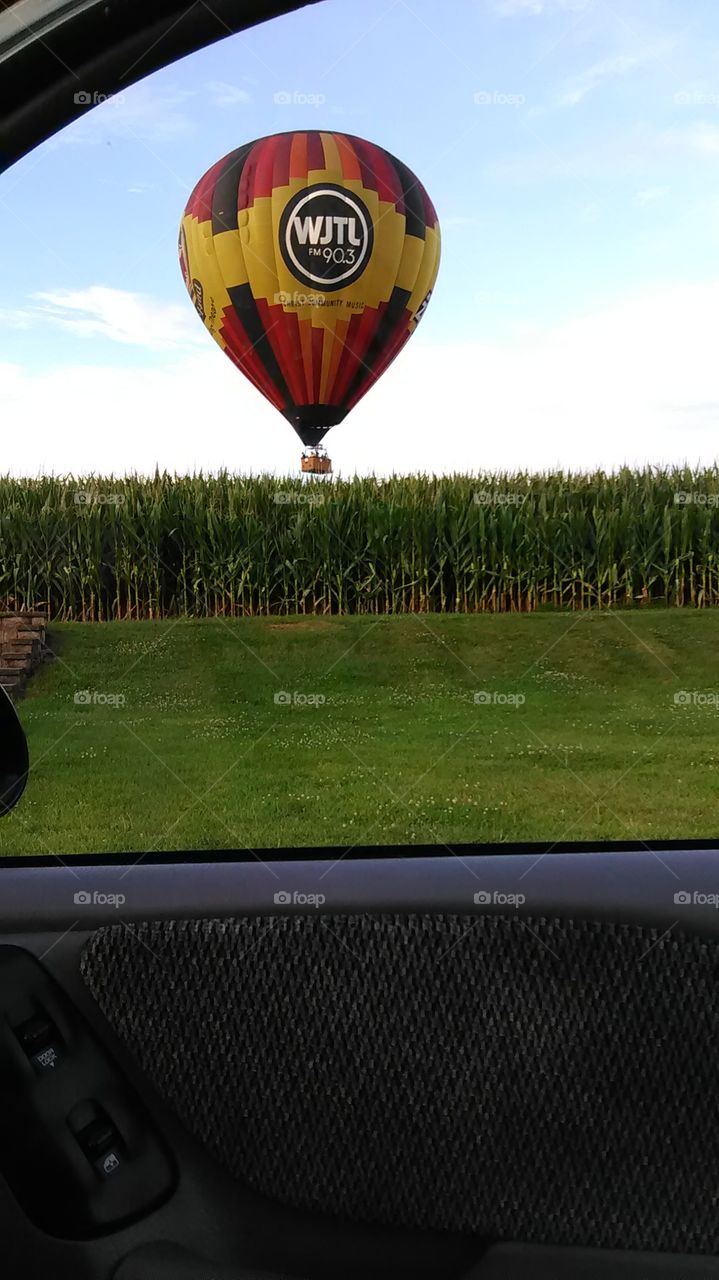 a hot air balloon that landed almost on top of me