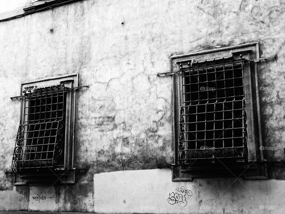 Windows on a cement building