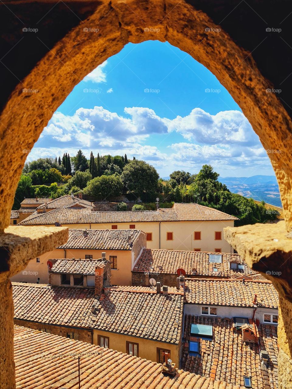 view from the top of the roofs of Volterra in Tuscany