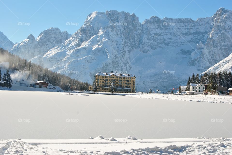 frozen lake of Misurina Italy