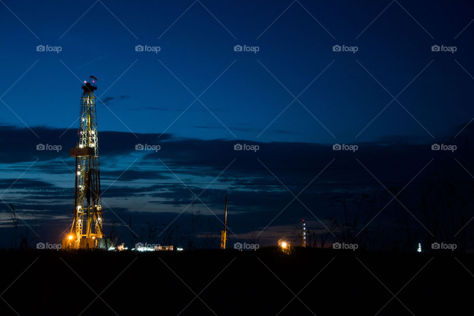 oil platform at night