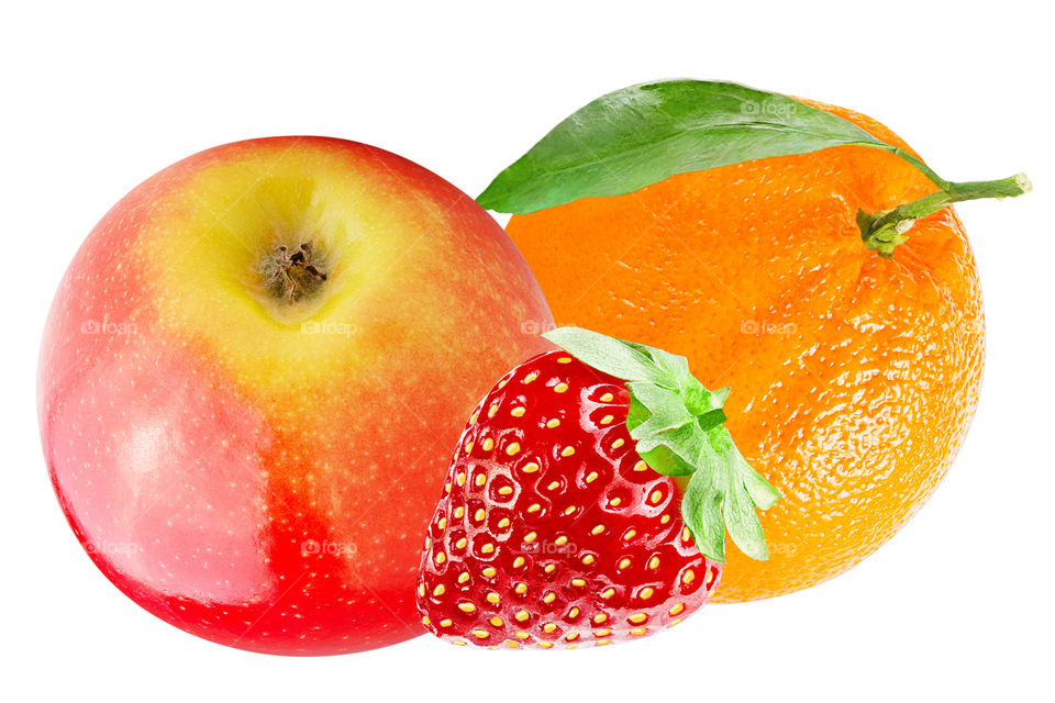 Isolated apple, orange and strawberry 
