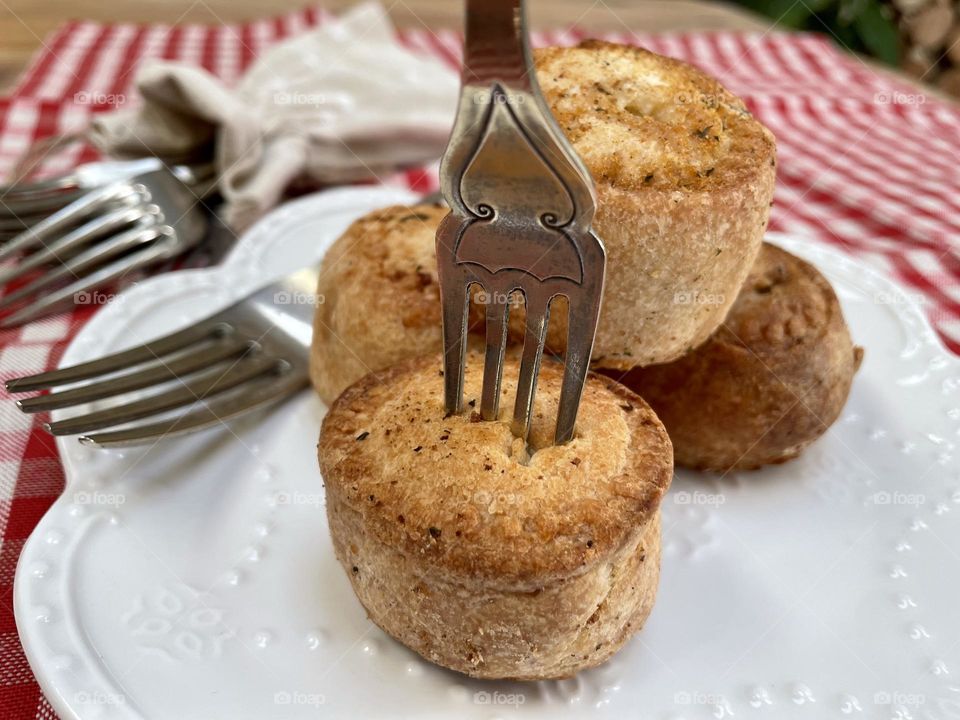 Little mini pork pie … stabbed with an old fancy fork 