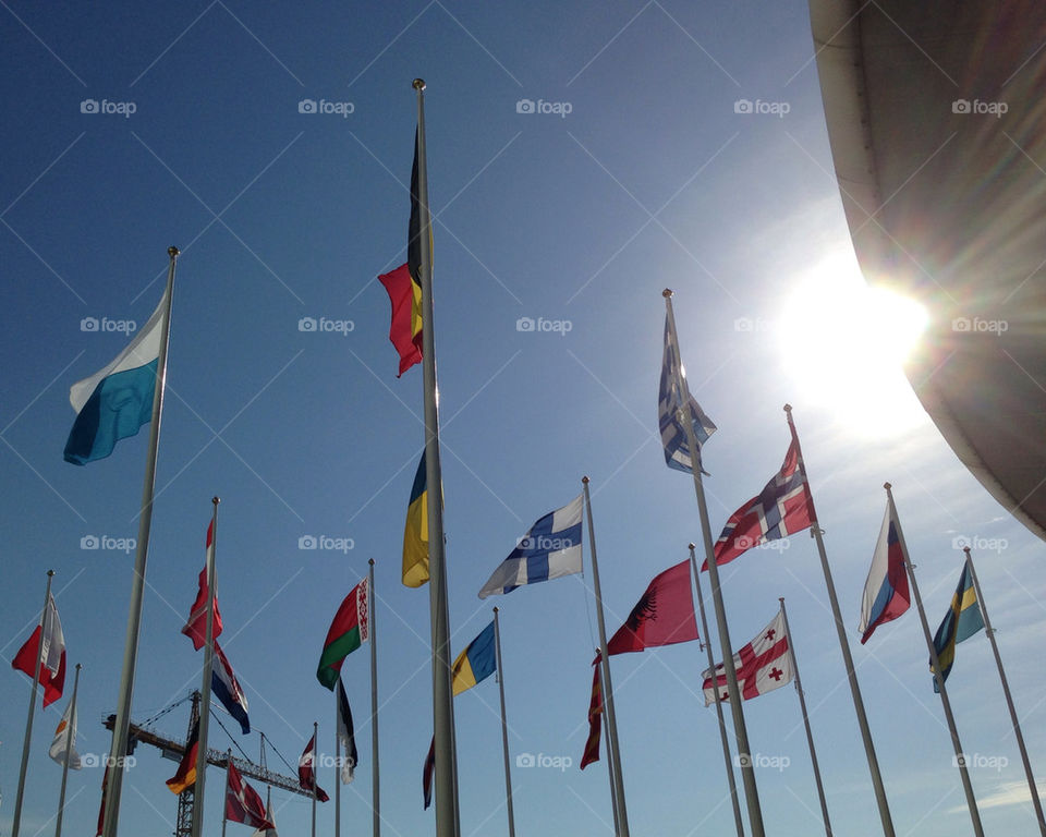 Flags in the sunlight. Peace.