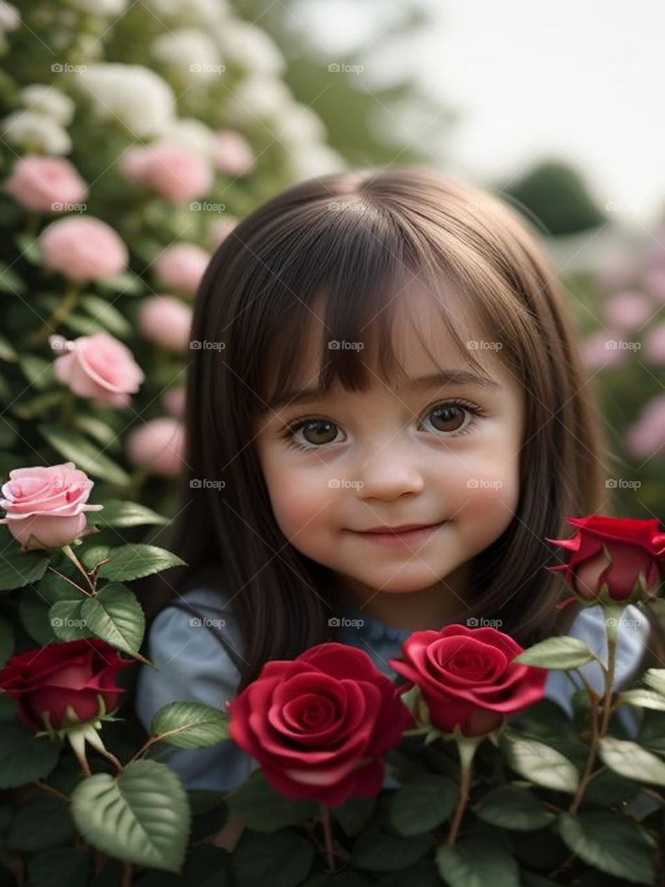 Beautiful blonde girl among roses