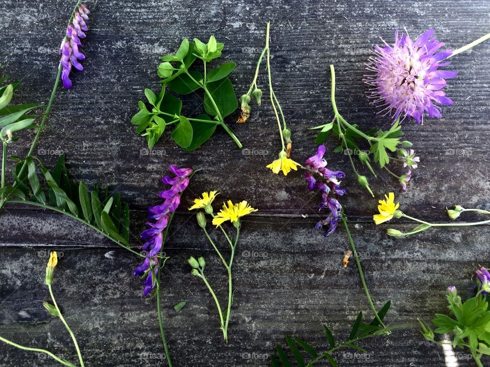 Flowers on wooden table