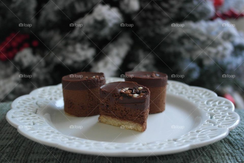 Chocolate dessert in a white plate 