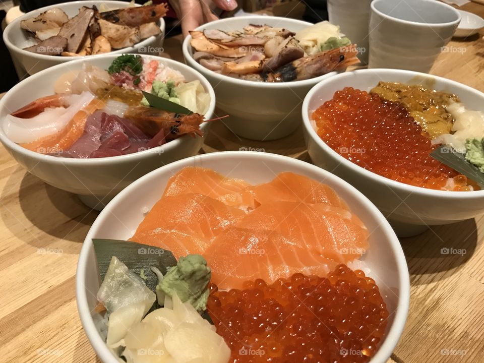 Sushi bowl from a traditional sushi restaurant 