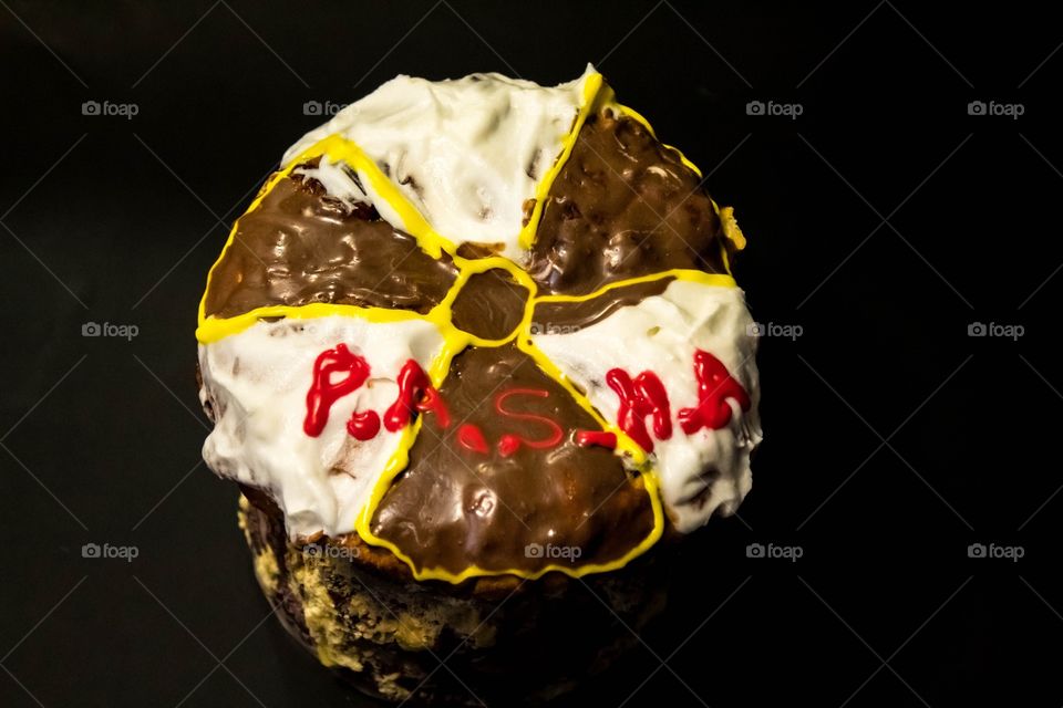 Ukrainian traditional easter bread named Paska decorated in video game style