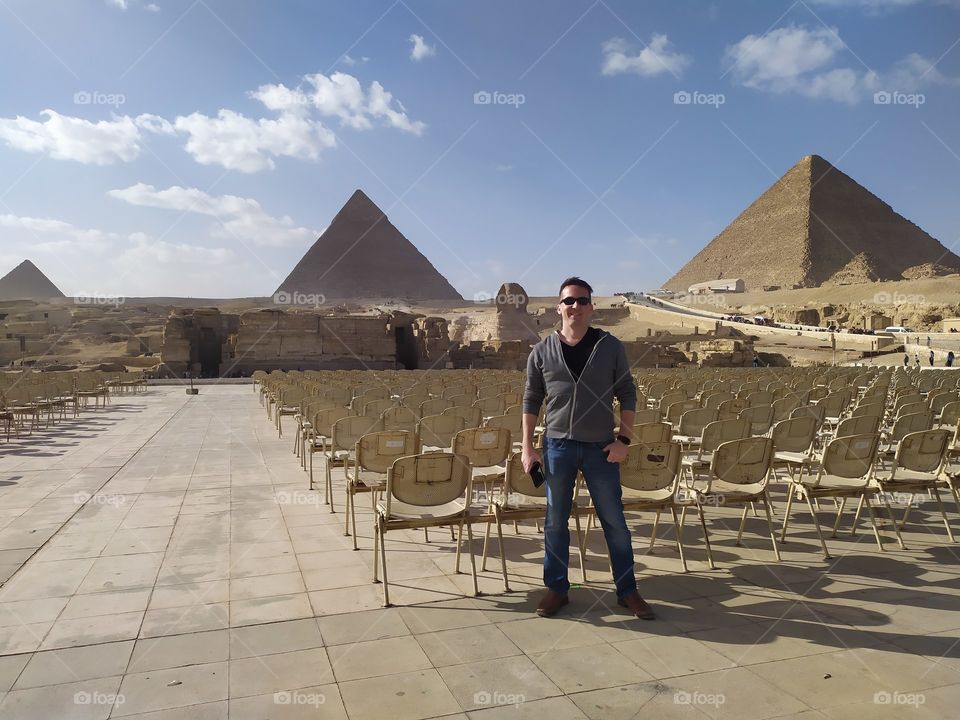 panoramic view pyramids with background panorama great Sphinx really very beautiful