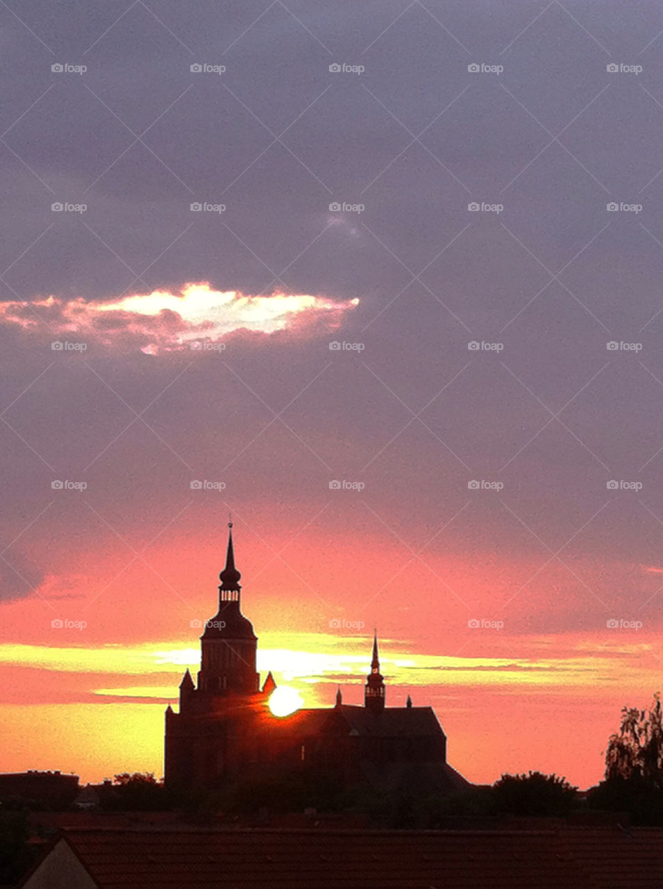 sunset orange church stralsund by mojud