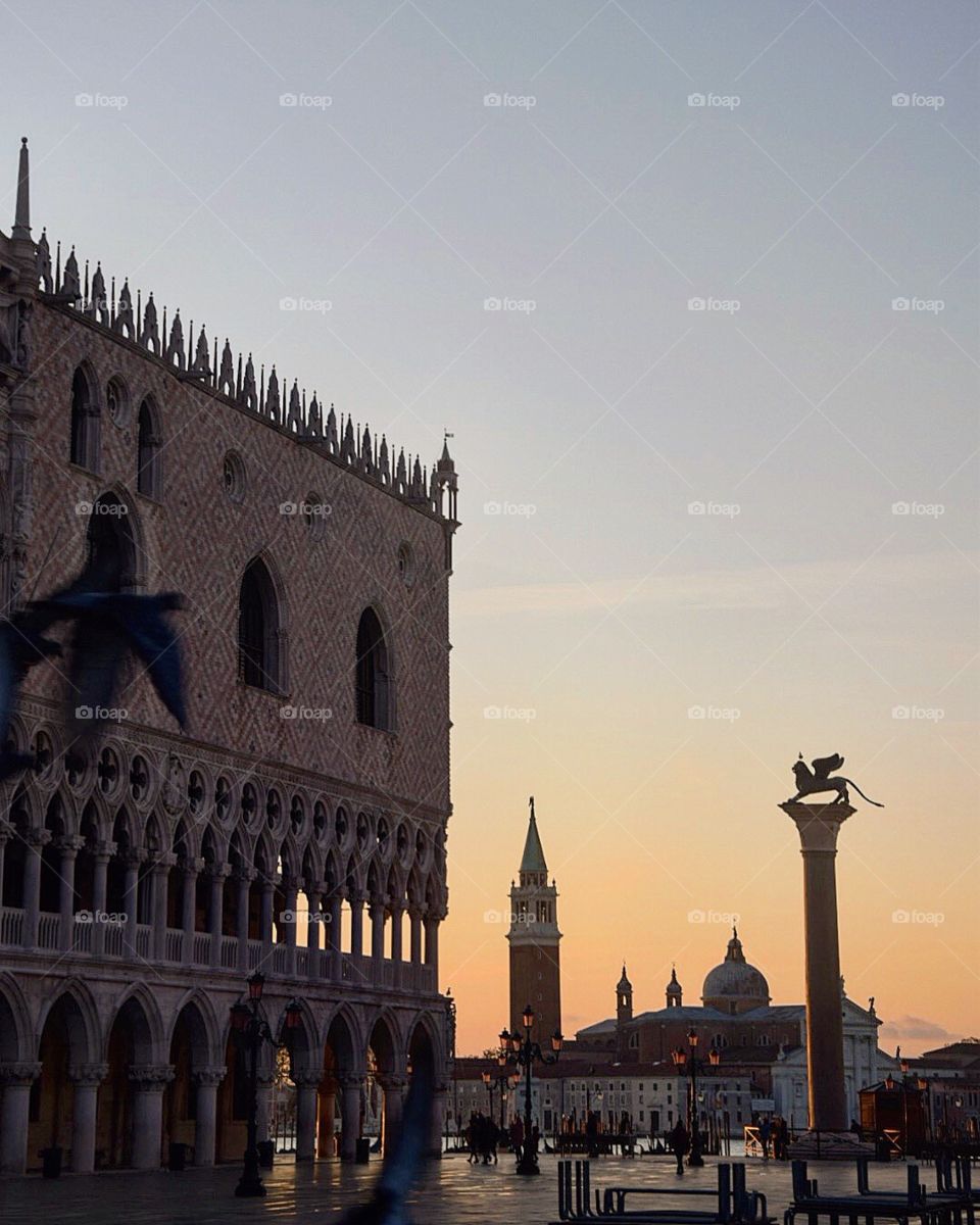 Beautiful sunrise in Venezia in Piazza San Marco. One life, no matter at what time you wake up, enjoy your life and what the world can offer 